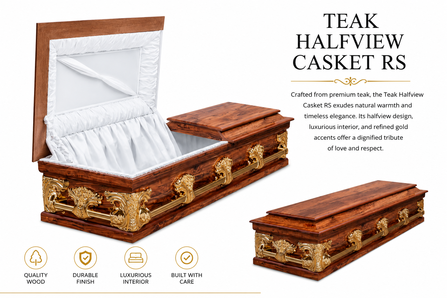 Teak Halfview Casket RS                            - Emalebeni Premium Collection