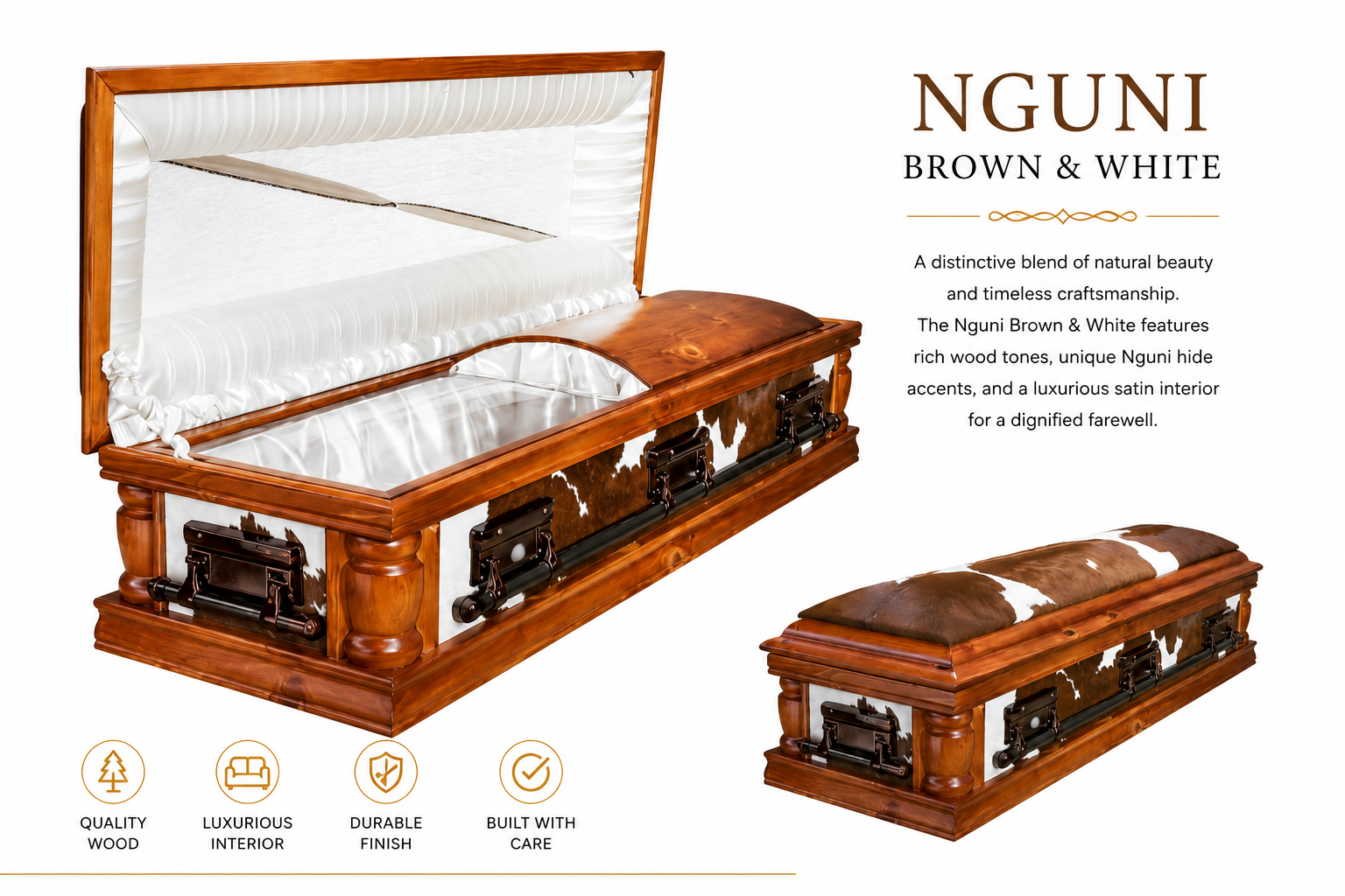 Emalebeni Nguni Brown & White Dome - Dignified Funeral Collection